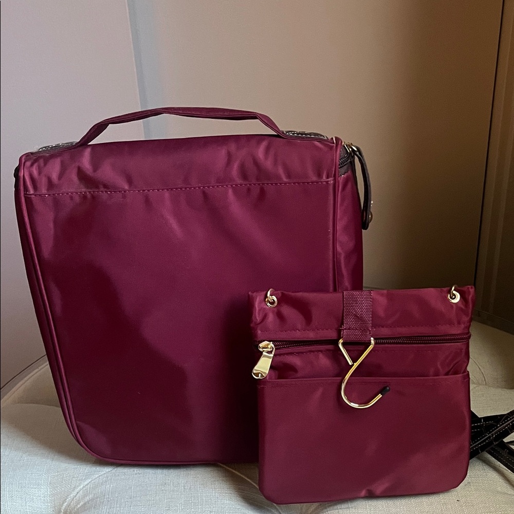 Samantha Brown Burgundy Nylon Travel Set Cosmetic Toiletry Crossbody Bag - Picture 4 of 11